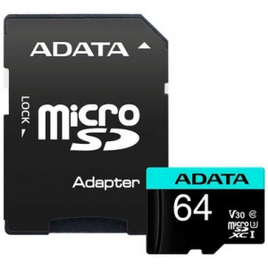Imagem da oferta Cartão de Memória Adata MicroSDHC 64 GB Classe 10 V30 com Adaptador - AUSDX64GUI3V30SA2-RA1