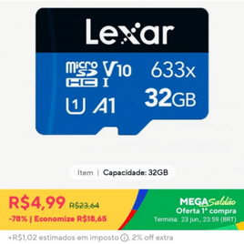 Imagem da oferta Cartão de Memória Original 32GB Lexar 633x de até 100Mb/s