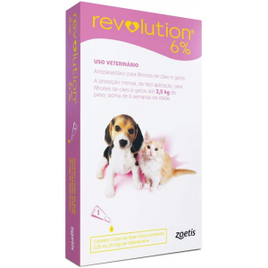 Antipulgas E Carrapatos Zoetis Revolution 6 para Cães E Gatos até 2,5 KG - 3 Ampolas de 0,25 ML