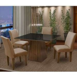 Imagem da oferta Conjunto de Mesa com 4 Cadeiras Florença Dobue - Castanho / Preto / Mascavo