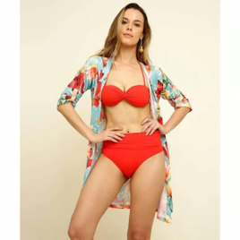 Saída de Praia Feminina Vestido Chemise Crepe Floral