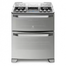 Fogão 5 Bocas Electrolux Prata Automático com Mesa de Vidro e Duplo Forno 76DXW