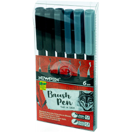 Imagem da oferta Caneta Ponta Pincel Newpen Brush Pen 6 Unidades Tons de Cinza