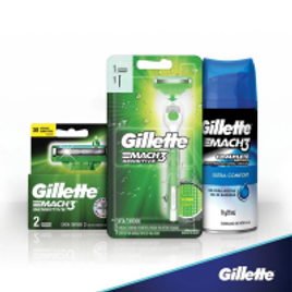 Imagem da oferta Kit Gillette Mach3 Aqua-Grip Sensitive + 2 Cargas + Gel de Barbear Complete Defense 72ml