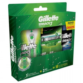 Imagem da oferta Kit Gillette Mach3 Aqua-Grip Sensitive + 2 Cargas + Gel de Barbear Complete Defense 72 ml