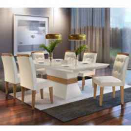 Imagem da oferta Conjunto Sala de Jantar 6 Cadeiras Dream Siena Moveis Veludo Creme/Off White/Imbuia