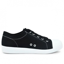 Tênis Casual Bicolor Preto Em Lona E Couro - Usaflex