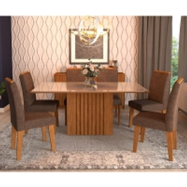 Imagem da oferta Conjunto de Mesa com 6 Cadeiras para Sala de Jantar 180x90 Ana/Tais-Cimol - Savana