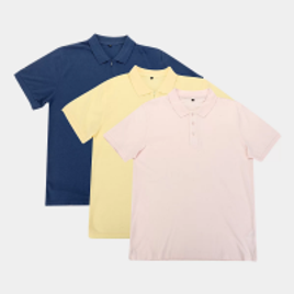 Imagem da oferta Kit c/ 3 Camisas Polos John Taylor Masculina - Rosa Claro e Pink