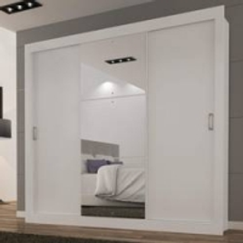 Imagem da oferta Guarda Roupa Casal com Espelho 3 Portas de Correr Smart Siena Móveis Branco