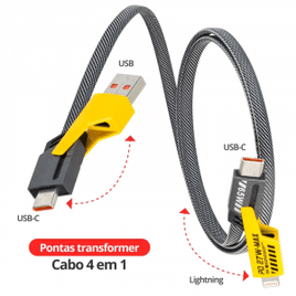 Imagem da oferta Cabo Turbo 4 em 1 - USB USB-C e Lightning iPhone para Dados e Carregamento 65W - 1M