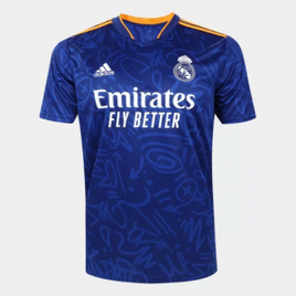 Imagem da oferta Camisa Real Madrid Away 21/22 s/n° Torcedor Adidas Masculina - Azul e Laranja