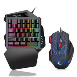 Teclado Gamer de Uma Mão hxsj J50 Com LED + Mouse Gamer Iluminado com Fio