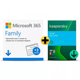 Imagem da oferta Microsoft 365 Family 1 Licença para até 6 Usuários + Assinatura 15 Meses  Kaspersky Antivírus Total Security 5 Dispositivos