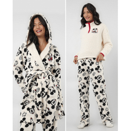 Imagem da oferta Kit Pijama Longo Feminino + Robe em Fleece Mickey Branco Disney