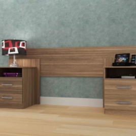 Cabeceira de Casal Extensível com Mesa de Cabeceira e 4 Gavetas Elegance