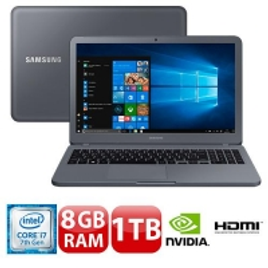 Imagem da oferta Notebook Samsung Core i7-7500U 8GB 1TB GeForce MX110 2GB Tela 15.6” Windows 10 Expert NP350XAA-VF3BR