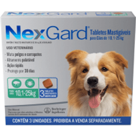 Imagem da oferta Antipulgas e Carrapatos Nexgard para Cães de 10,1 a 25kg - 3 Tabletes