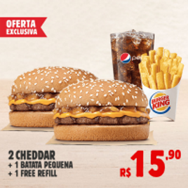 Imagem da oferta Burger King 2 Cheddar + batata pequena + Free Refill