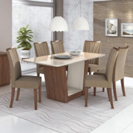 Imagem da oferta Conjunto Mesa de Jantar 6 Cadeiras Apogeu Móveis Lopas Imbuia Naturale/Suede Animale Bege