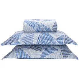 Colcha Casal Bett Design Microfibra Geo Azul - 3 Peças