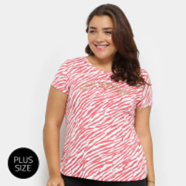 Imagem da oferta Camiseta Lecimar Plus Size Animal Print Zebra Feminina - Rosa