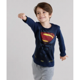 Imagem da oferta Camiseta Infantil Super Homem Manga Longa Gola Redonda Azul Marinho