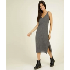 Vestido Feminino Botonê Midi Fenda Lateral
