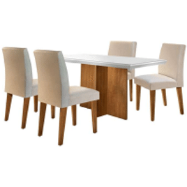 Imagem da oferta Conjunto de Mesa de Jantar Berlim II com Tampo de Vidro Off White e 4 Cadeiras Grécia Veludo Creme