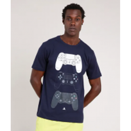 Imagem da oferta Camiseta Masculina PlayStation Manga Curta Gola Careca Azul Marinho