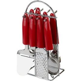 Imagem da oferta Conjunto de utensílios de cozinha vermelho 9 peças com suporte - Basic+