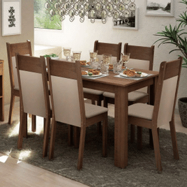 Imagem da oferta Conjunto Sala de Jantar Mesa com Tampo de Madeira e 6 Cadeiras Jaíne - Madesa