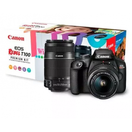 Imagem da oferta Câmera EOS Rebel T100 Premium Kit com Lente EF-S 18-55mm + EF-S 55-250mm