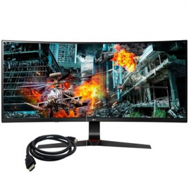 Kit Monitor Gamer LG 34' Ips Curvo Ultra Wide 144 HZ Full HD + Cabo Husky Technologies Preto HDMI 2.1 1,5 Metros