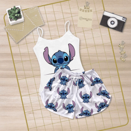 Imagem da oferta Pijama Baby Doll Curto Verão Alcinha Estampa Stitch
