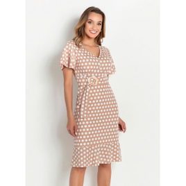 Vestido Poá Bege com Faixa Moda Evangélica - Rosalie