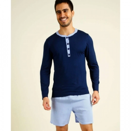 Pijama Masculino Listrado Botões Manga Longa
