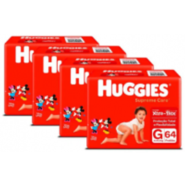Kit Fralda Huggies Hiper Supreme Care G - 256 Unidades