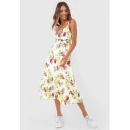 Vestido FiveBlu Midi Tropical Torção Off-White