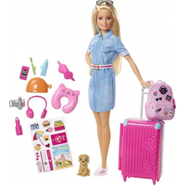 Imagem da oferta Boneca Barbie: Viajante com Pet e Adesivos FWV25 - Mattel
