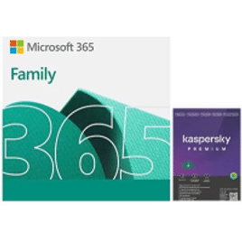 Imagem da oferta Microsoft 365 Family 1 licença para até 6 usuários Assinatura 15 meses e Kaspersky Antivírus Premium para 5 disposit