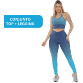 Imagem da oferta Conjunto Degradê Academia Fitness Legging Cintura Alta e Bojo Feminino