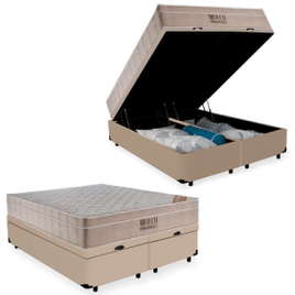 Imagem da oferta Cama Box Baú Queen Suede Bipartido + Colchão Molas Ensacadas Airtech Ortobom 69x158x198