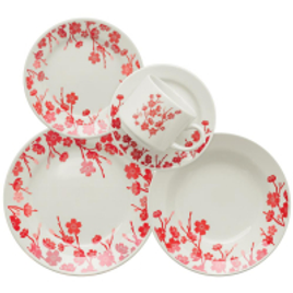 Imagem da oferta Aparelho de Jantar, Chá e Sobremesa 20 Peças Biona Jardim Oriental em Cerâmica – Branco/Vermelho