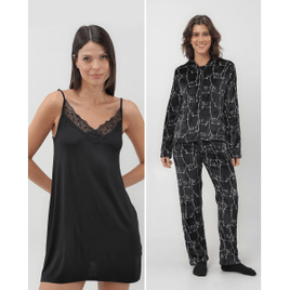 Imagem da oferta Kit Pijama Longo Feminino Fleece + Camisola Decote V Preto
