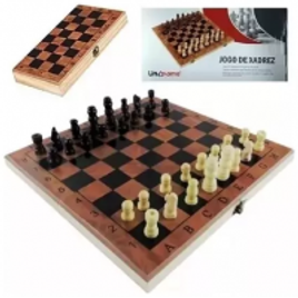 Imagem da oferta Jogo de xadrez Dobrável Peças e Tabuleiro em Madeira 24 x 24 - Uny Home
