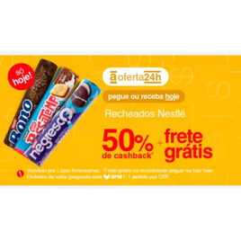 Imagem da oferta Bolachas/Biscoitos Recheados com 50% de Cashback + Frete Grátis