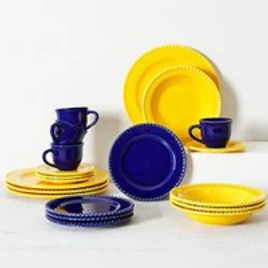 Imagem da oferta Aparelho de Jantar 20 peças Cerâmica Poá Amarelo e Azul - La Cuisine