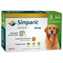 Imagem da oferta Antipulgas Simparic 20 A 40kg Cães 80mg - 3 Comprimidos