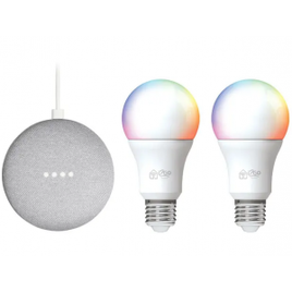 Imagem da oferta Kit Nest Mini 2ª geração Smart Speaker com Google Assistente + 2 Lâmpadas Inteligentes i2go LED E27 10W
